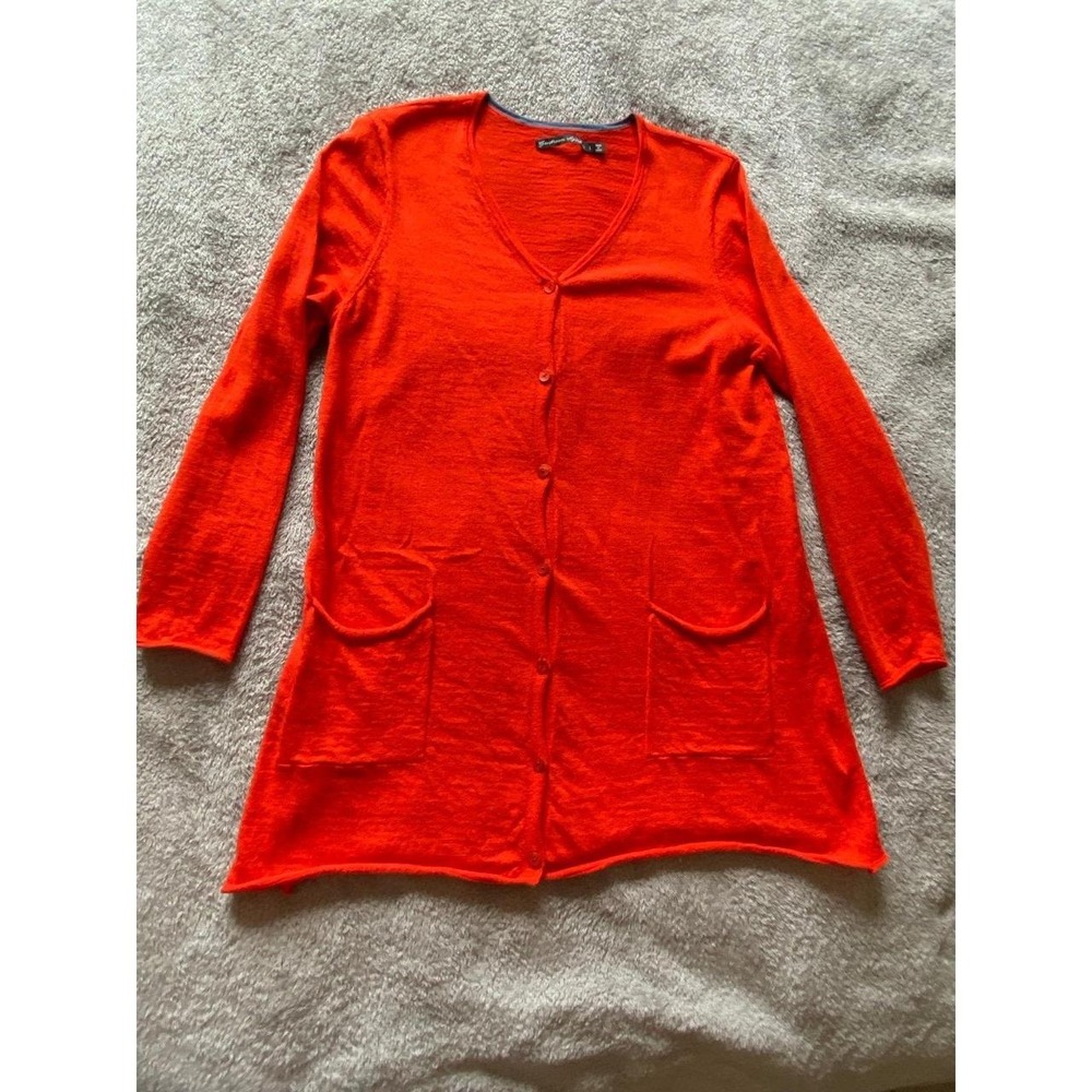 Gudrun Sjödén Orange Organic Wool Cardigan Large Lagenlook Sweater Light s57